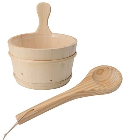 Miokycl Juego de cucharones de madera para sauna de 4 L, accesorios de sauna con forro de plástico para spa, piscina, masaje, bañera