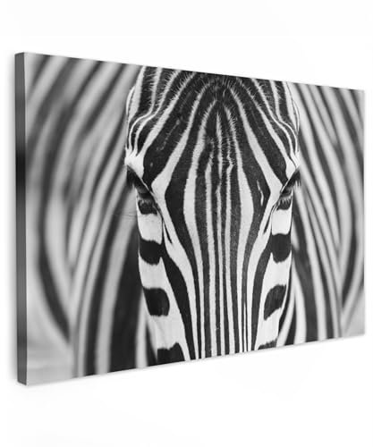 MuchoWow© Bilder Groß 120x80 cm XXL Wohnzimmer Deko Modern Wandbild Foto auf Leinwand Bild Schlafzimmer Room Decor Geschenke Schwarzweiss - Weiss - Zebra - Tiere - Schwarz und Weiß - Porträt