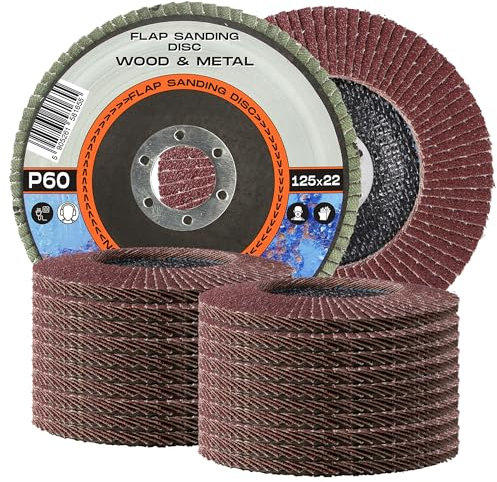 20x Dischi Lamellari 125 x 22,2 mm Grana 60 Abrasivi Lamellare Rimuovere la Ruggine Vernice Lucidare Levigare Levigare Legno Smerigliatrice Angolare Lucidatura