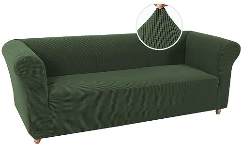LINGKY Stretch Chesterfield Sofabezug 3 Sitzer Sofahusse mit Armlehne Spandex Jacquard Sofa Überwürfe rutschfest Sofa Überzug Waschbare Sofabezug für Haustiere (Bronzegrün,3 Sitzer)