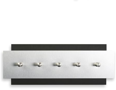 Kreative Feder Designer Schlüsselbrett aus Holz und gebürstetem Aluminium in modernem Metallic-Look silber-schwarz