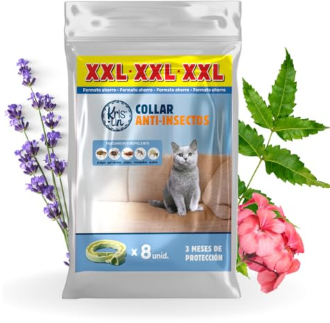 KRISLIN Pack de 8 Collares antiparasitarios para Gatos con Margosa, geraniol y lavandino | Cítrico | Marrón | 30 cm