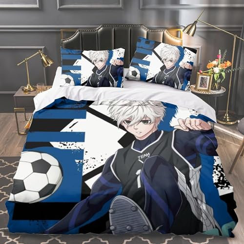 Blue Lock Bettwäsche Set Isagi Yoichi/BACHIRA MEGURU Bettbezug mit Kissenbezug,Weich und Hautfreundlich Anime Bettwäsche,Geschenke für Kinder (Type 6, 135 * 200CM)