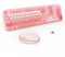 FOPETT Wireless Keyboard and Mouse Combo - 2.4G Full-Sized Cute Colorful Retro Keyboard with Round Keycaps 104 Keys Typewriter Keyboard for Laptop/Windows/PC-Pink Colorful