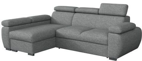 Mirjan24 Ecksofa Boston Mini, Eckcouch mit Schlaffunktion und Bettkasten, Polsterecke mit Einstellbare Kopfstützen, L-Sofa, Polstergarnitur, Wohnlandschaft (Aragon 93, Seite: Links, LC+2r)