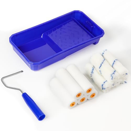 Lot de 12 kit peinture, comprenant un bac à peinture, 5 rouleaux en mousse, 5 rouleaux acryliques, 11cm de long, pour murs et plafonds