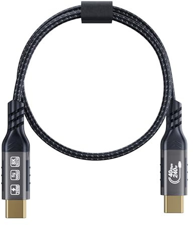 Cable Thunderbolt 4 0.5m corto 40Gbps Compatible con Thunderbolt 3/USB4, 8K@60Hz/4k, Carga de 240W para USBC Portable Hard Drive, Mac Studio Display, MacBook