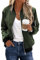 ECOWISH Veste décontractée pour femme - Motif floral - Manches longues - Fermeture éclair - Col montant - Manteau court - Automne et printemps, S-vert, M
