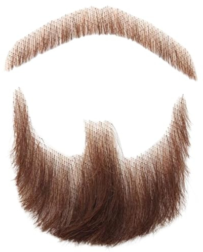 Fake Beard, Fake Beard Human Hair Realistic Beard Fake Mustache Invisible Fake Facial Hair Costume Beard Lace Beard for Men Dressing Halloween Cosplay Costume Party Brown Realistic Beard Fake Mustach