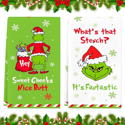 Lets Joy Weihnachten Küchentücher, 2 Stück Weihnachten Mikrofasertücher, Bunt Cartoon Handtücher, Weihnachtsdeko Küchentücher Heimdekoration Partygeschenke 43 x 66cm