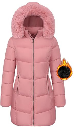 Tuopuda Giacca Invernale Donna Lungo in Pile, Teddyfleece Jacket Zip Termico Giubbotti con Cerniera e Tasche Softshell Piumino Collo Alto Antivento Streetwear Primavera Autunno, Rosa, M