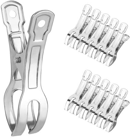 smtfcty Clothes Pegs 10 Pack Stainless Steel Beach Towel Clips, Large Stainless Steel Sunbed Towel Pegs Laundry Clip Clamps Hanging Clothes Pegs Quilt Clothespins for Heavy Clothing(Silver)