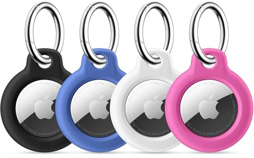 Epova 4er Pack Airtag Schlüsselanhänger Mit Keyring - Hart PC Kratzschutz Hülle Case Kompatibel Mit Apple Airtag für Schlüssel, Tasche - Schwarz/Blau/Weiß/Rosenrot