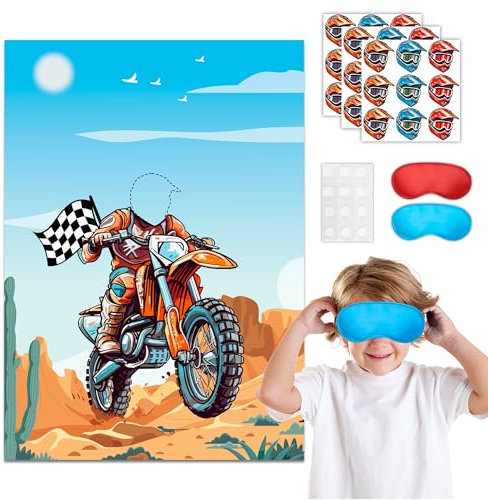 Kaxulvoblig Motocross Partyspiele, 7pcs Motorrad Pin Spiel Unterhaltsame Spiele und Dekorationen für Motocross Geburtstagsparty und Mottopartys