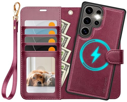 OCASE for Samsung Galaxy S25 Ultra Case, Detachable 2 in 1 Wallet, Burgundy | PU Leather, RFID Blocking, Wireless Charging, Card Holders, Kickstand, Shockproof Removable Phone Cover