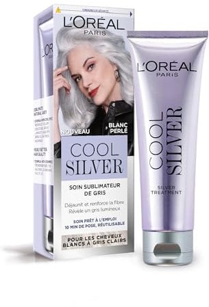 L'Oréal Paris - Soin Sublimateur de Gris - Déjaunit & Renforce la Fibre Capillaire - Cheveux Blancs à Gris Clair - Neutralise les Reflets Indésirables - Cool Silver - Couleur : Blanc Perlé