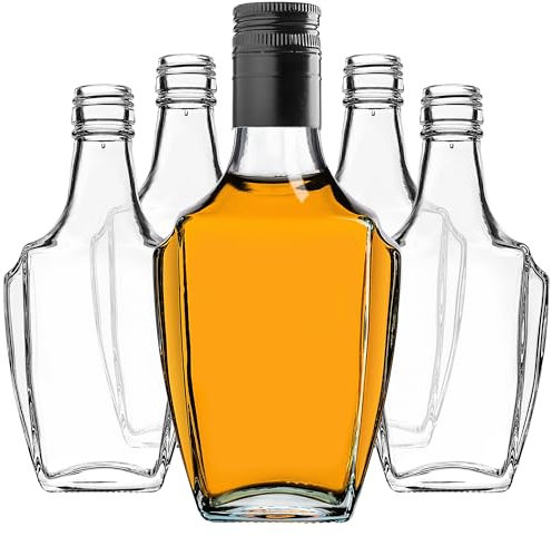KADAX Botellas de cristal de 250 ml con tapón de rosca, 50 unidades, botellas vacías para rellenar, botellas de licor de cristal, pequeñas botellas de licor, botellas de zumo (negro)
