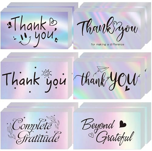 Biglietti Di Ringraziamento Laser Arcobaleno,120PCS Biglietti Di Ringraziamento per Piccole Imprese,6 Stili Thank You Card per La Festa Di Mezz'autunno,Regali Di Laurea,Negozi O Al Dettaglio
