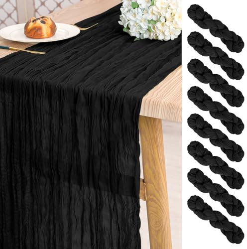 8 Stück Käsetuch Tischläufer-Schwarz, 3 m langes Halbschatz-Rustikal-Boho-Tischläufer für Hochzeit, Brautdusche, Party, Bankettdekoration (55 x 300 cm)