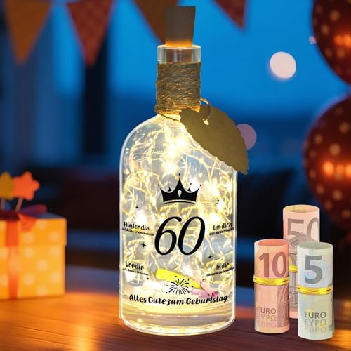 CENOVE 60 Geburtstag Frau Mann Geschenk Geldgeschenke LED Flaschenlicht mit mit Spruch Schön Dass Es Dich Gibt