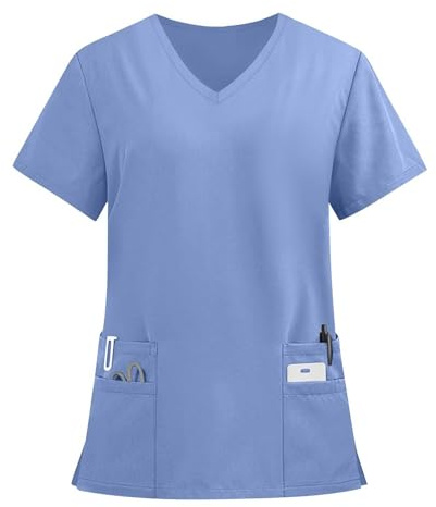 Generisch Damen Kasacks Einfarbig Pflege Kleidung Abfallende-Schulter Medizinische Arbeitskleidung mit Taschen Kurzarm Kasack