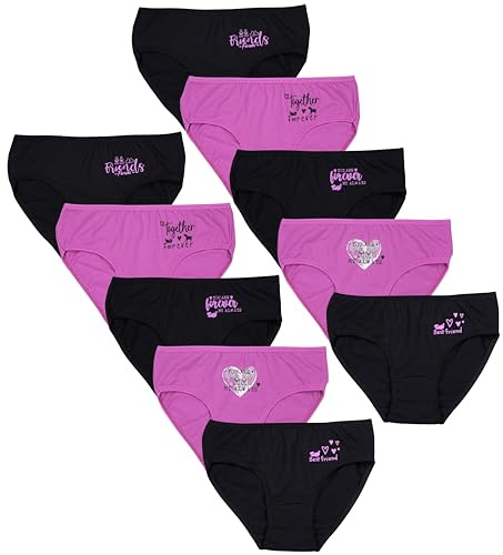 TupTam Unterhosen Mädchen 10er Pack Größe 92-170 – Bequeme Unterwäsche für Mädchen aus Baumwolle, Farbe: Slips/Forever Friends Schwarz Rosa, Größe: 152-158