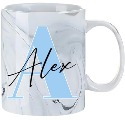 Getagift Personalised Initial with Name, Alphabet Theme, Marble Texture Mug, 11oz Ceramic Coffee Mug. (Grey)