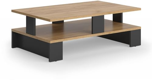 Vicco Couchtisch Belina, Goldkraft Eiche/Anthrazit, 80 x 50 cm mit Zwei Ebenen