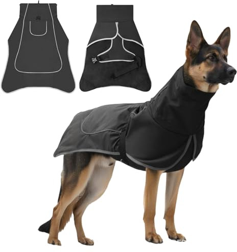 OCSOSO Wasserdicht Hundemantel Regenmantel Hund Verstellbare Outdoor Hundejacke für Große Mittelt Hunde Regenmantel mit Klickverschluss Winddichtes Warm Hundeoutfit Labrador Husky Hunde(Schwarz XXL)