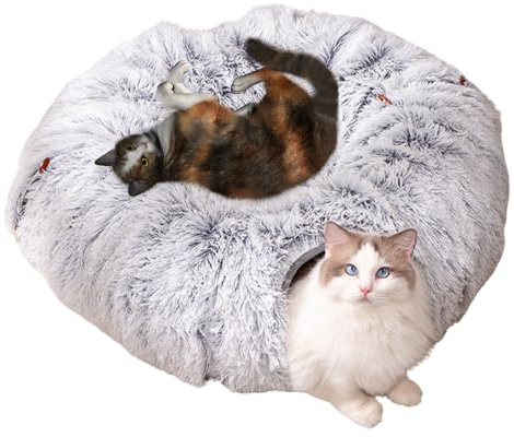 Túnel para gatos grandes, juguete para gatos de interior, 80 cm, juguete para gatos con espacio para dormir, árbol de Navidad, túnel de juego, túnel de escondite plegable para gatitos y animales