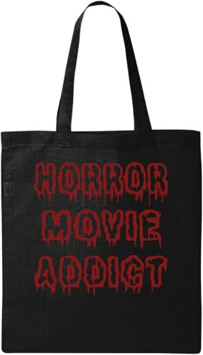 Tragetasche aus natürlicher ökologischer Baumwolle mit Horrorfilm Addict Red Blood Graphic, Schwarz