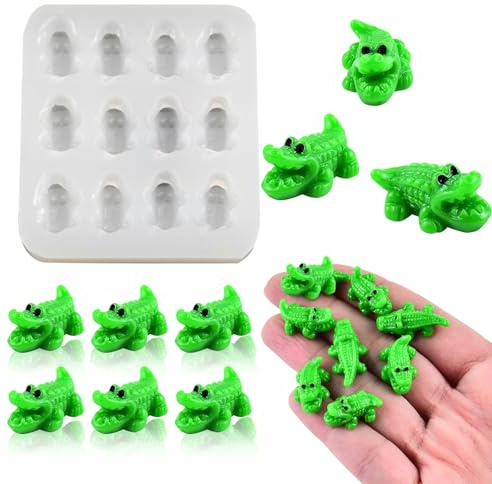 Stampo in silicone a forma di coccodrillo, a forma di piccolo coccodrillo, per casa delle bambole, resina epossidica, fai da te, fai da te, giardino, miniature, paesaggi, artigianato (12 cavità)