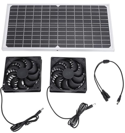 Shuoshenm Kit de Ventilateur d'extraction à énergie Solaire, Panneau Solaire en Silicium monocristallin 16 W avec Double Ventilateurs de Ventilation, Conversion d'énergie à Haut rendement