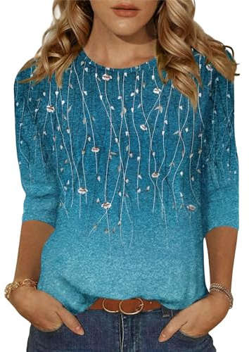 Zeagoo Womens 3/4 Sleeve Tops Casual Crew Neck Blouses Summer T Shirts | Autumn Basic Tee, Plain and Printed, Home Out, S-3XL