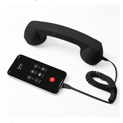 Retro-Telefon-Handy mit Typ-C-Kabelverbindung, ergonomischer Festnetz-Stil-Empfänger für iPhone & Android, klarer Audio-Lautsprecher für Anrufe & Videokonferenzen, 23 cm ABS-Schreibtischzubehör