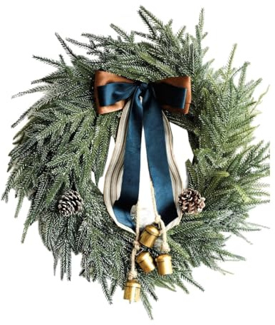 KiBcsLic Ghirlanda Natalizia Ornamento Decorativo Fuori Porta Foglie Artificiali Festone Fiocco Tessuto per Soggiorno Parete Balcone Casa Regalo 45cm