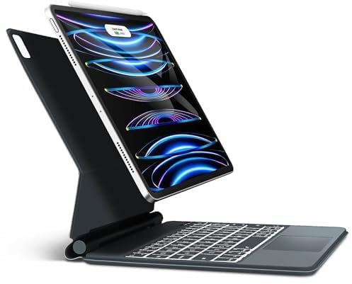 WINCHKING Magic Keyboard für iPad Air 13 Zoll (M4/M3/M2) 2026/2025/2024 | 7 Farben Beleuchtete, Magnetisch Bluetooth Tastatur mit Trackpad, QWERTZ Layout, Freischwebendes Ständer Design, Schwarz