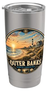 Outer and Banks Sonnenuntergang Strand Landschaft Kunst Doppelwandiger Edelstahl-Thermobecher