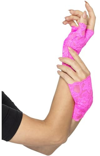 Smiffys 80er-Jahre Fingerlose Spitzenhandschuhe, Neonpink, kurz