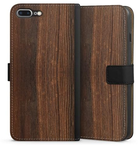 DeinDesign Klapphülle kompatibel mit Apple iPhone 7 Plus Handyhülle aus Kunst Leder schwarz Flip Case Nussbaum Holzoptik Holz