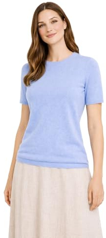 State Cashmere Short Sleeve Crewneck Top Jumper Top 100% Pure Cashmere Round Neck Pullover Sweater Knitted Tee for Women