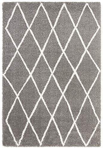 Elle Decoration Passion Hochflor Teppich Wohnzimmerteppich - Weich Flauschig Langflor Shaggy Flokati Rauten Muster für Wohnzimmer Esszimmer Küche oder Schlafzimmer Creme Grau, 120x170cm