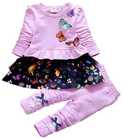 Infant Little Baby - Set di 2 vestiti da bambina, maglietta a maniche lunghe e gonna Lilla 3-4 Anni