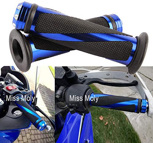 Puño de Manillar Moto, Universal 7/8 Puño Aluminio de Motocicleta Manillar (Azul)