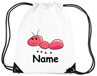 Shirtinstyle Turnbeutel für Kinder, Tiermotiv Ameise mit Wunschnamen Farbe Weiss