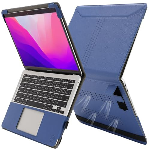 TYTX Kompatibel mit MacBook Pro 13 Hülle Zoll Leder Case 2016-2021 (A1989/A1706/A1708/A2159/A2289/A2251/A2338 M1),Laptop-Hülle Cover mit Heat-Vent und Stand Funktion, Blau
