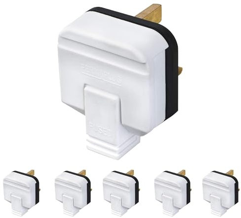 5X BG PERMAPLUG Heavy Duty Hard Rubber Composite 3 Pin 13A Fused Plug White