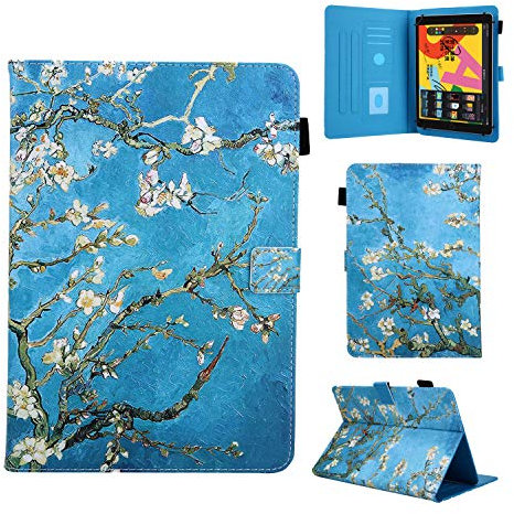 Amlope Universal Case for 10 Inch Tablet, Leather Stand Cover Protective Shell for Lenovo Tab M10 Plus, iPad 2018 9.7, Samsung Tab A 10.1/S3 9.7, Huawei T3 10/T10S, Lenovo Tab E10, Flower