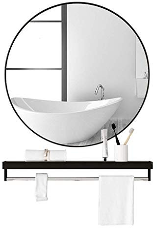 WLABCD Miroir, Salle de Ns, Murale, Miroir de Maquillage, Coiffeuse, Mur Contemporain Noir Brossé Rasage Rond Avec Mur de Tablette Pour/Chambre/Armoire,40Cm