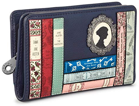 Yoshi Jane Austen Damen-b枚rse, Buchwurm, mit Klappe, echtes Leder